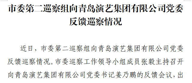 市委第二巡察組向青島演藝集團有限公司黨委反饋巡察情況
